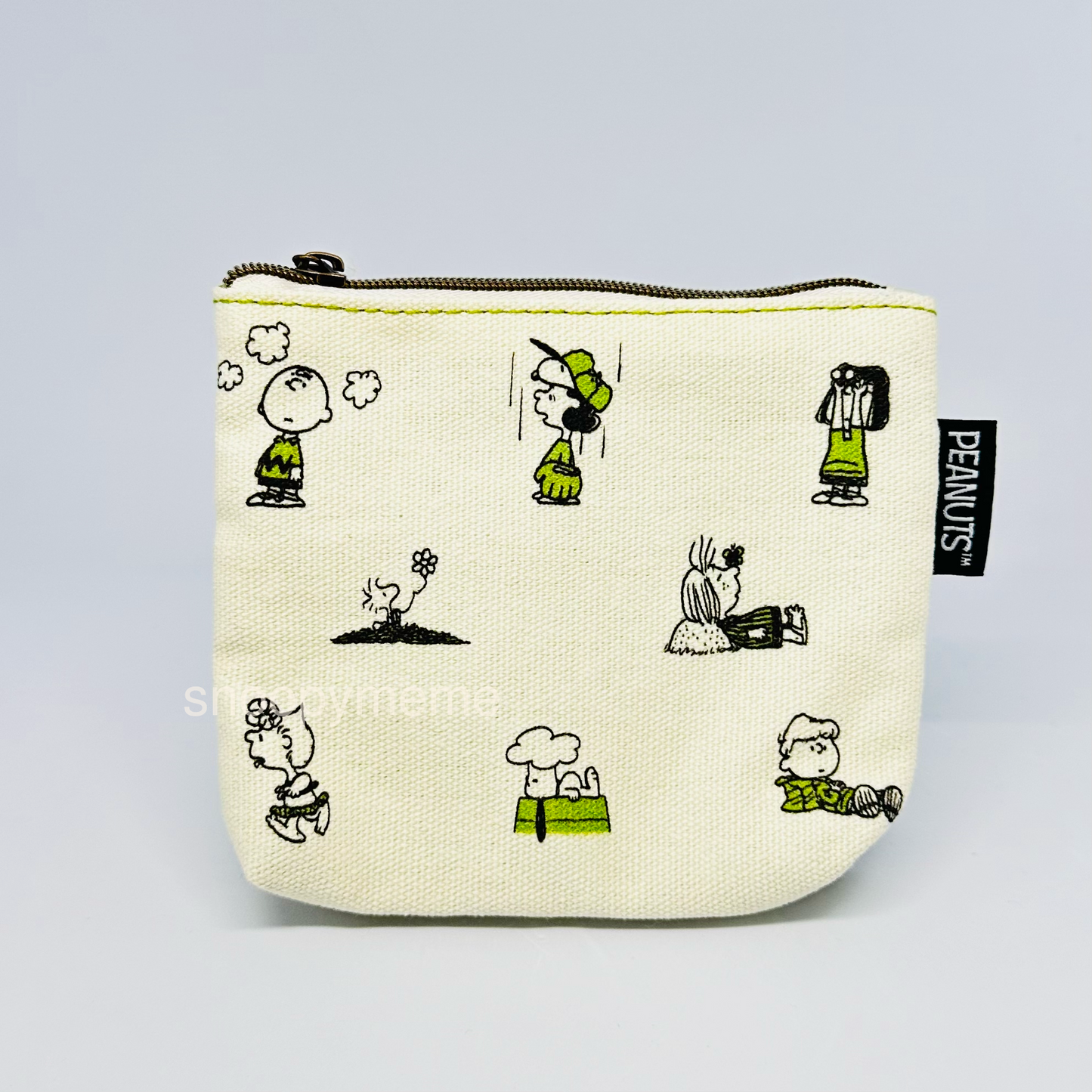 Snooopy米白小拉鍊袋 - snoopy and friends 綠色公仔 減減減