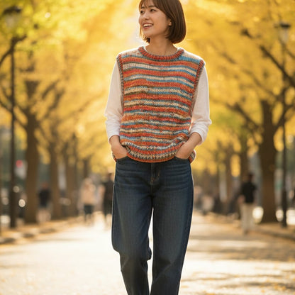 日本Everyday Stripe Print 溫色毛冷